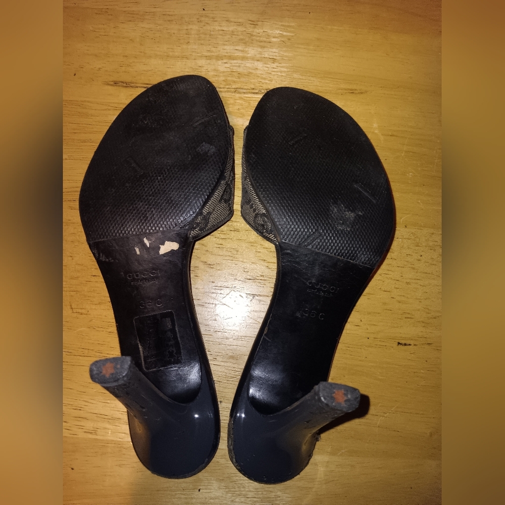 Gucci Brown/Black GG Canvas Slide Heels - Picture 6 of 6